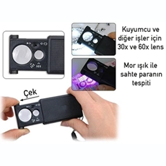 9881 Mini El Tipi Büyüteç ''Mor Işıklı'' - 2