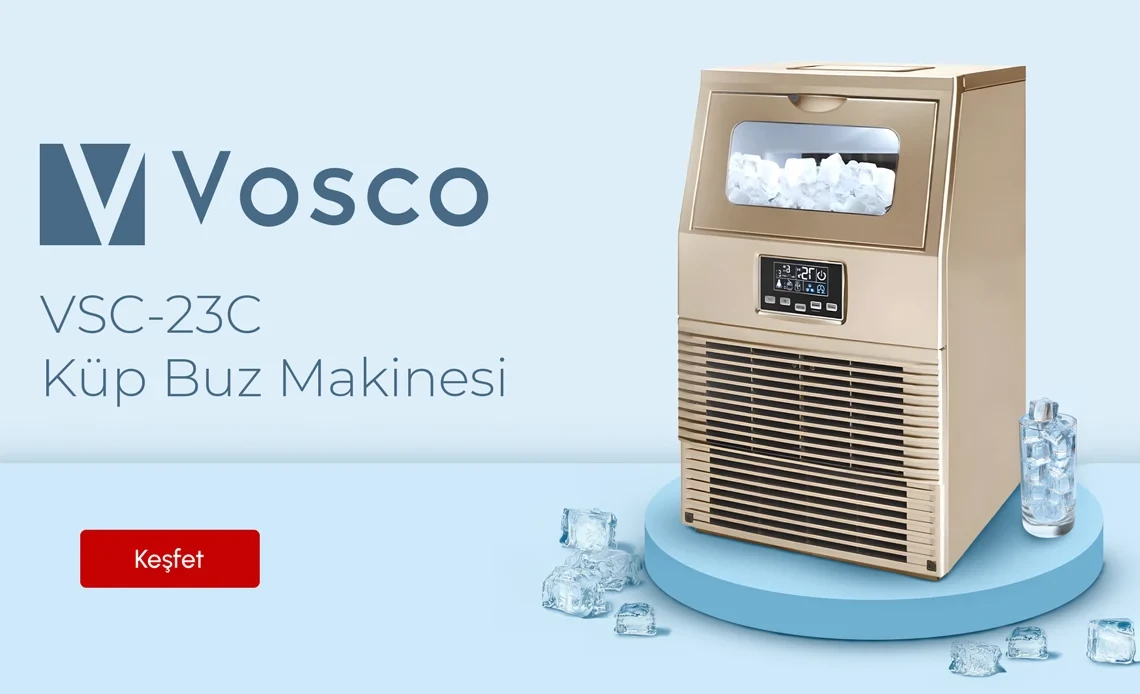 Vosco VSC-23C Küp Buz Makinesi, 23 kg/gün Kapasiteli, 4 kg Saklama Hazneli, Gold