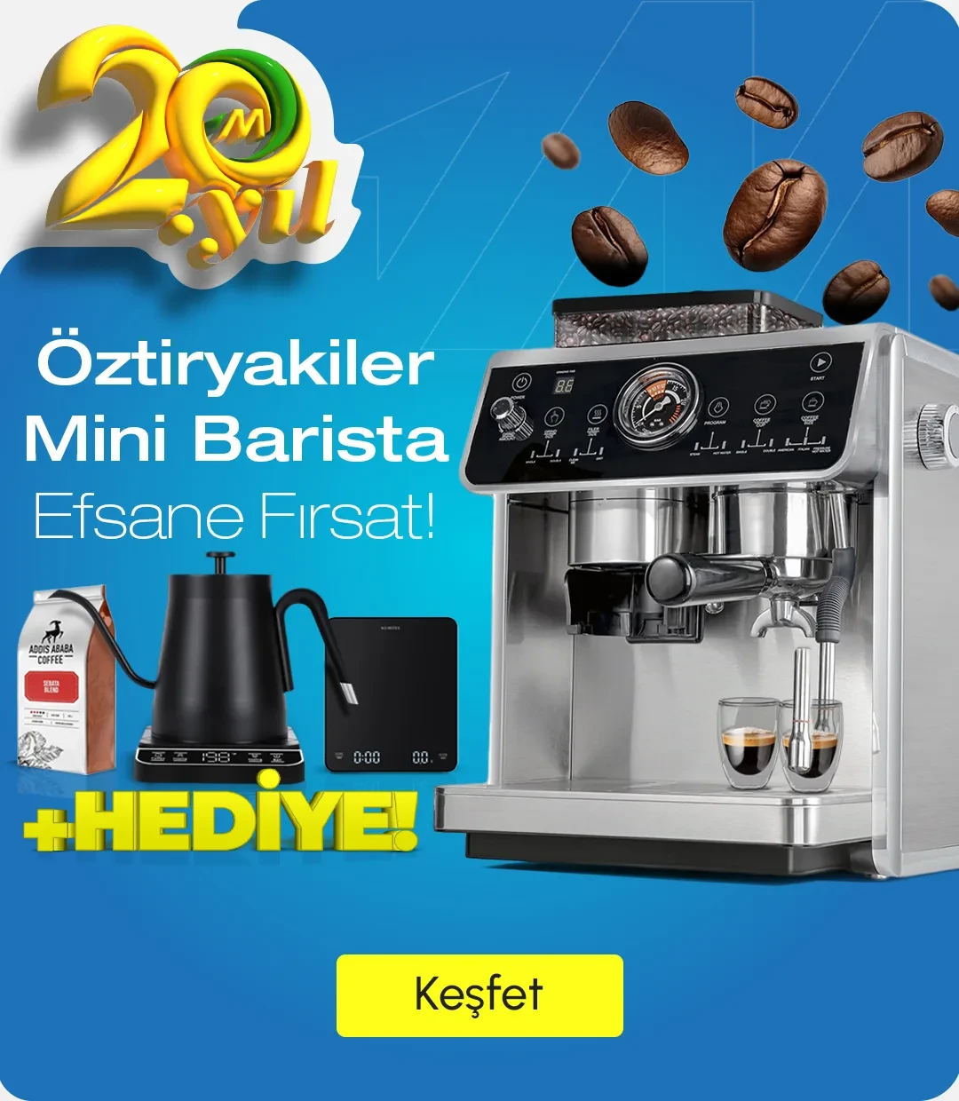 Öztiryakiler Mini Barista Espresso Kahve Makinesi 20. Yıla Özel İndirimli Fiyat