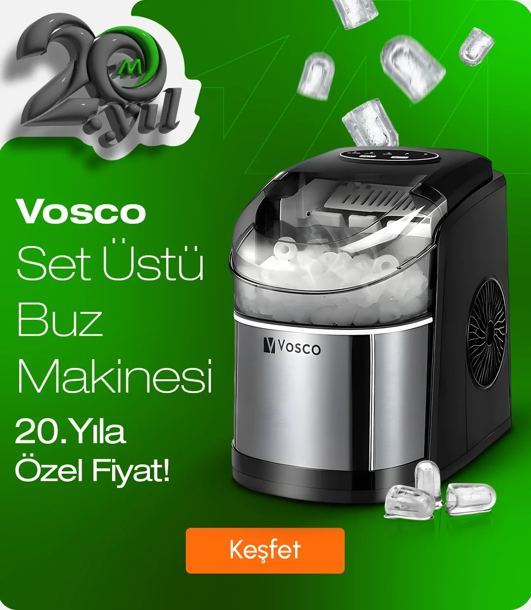 Vosco Set Üstü Buz Makinesi 12 KG 20. Yıla Özel Fiyat