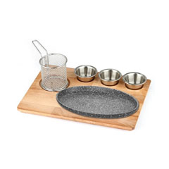 Altınbaşak Doğal Masif Fajita Sunum Seti Granit Döküm Oval Derin, 35x26 cm - Altınbaşak