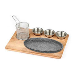 Altınbaşak Doğal Masif Fajita Sunum Seti Granit Döküm Oval Kısa, 35x26 cm - Altınbaşak