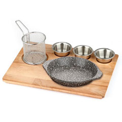 Altınbaşak Doğal Masif Fajita Sunum Seti Granit Döküm Yuvarlak Kulplu, 35x26 cm - Altınbaşak