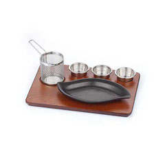 Altınbaşak MDF Fajita Presentation Set Teflon Cast Iron Leaf 36.5x27.5 cm - Altınbaşak