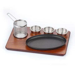 Altınbaşak MDF Fajita Presentation Set Teflon Cast Iron Oval Deep, 35x26 cm - Altınbaşak