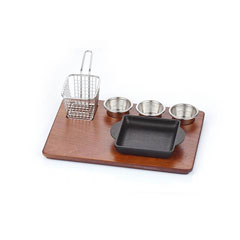 Altınbaşak MDF Fajita Presentation Set Teflon Cast Iron Square Handle, 35x26 cm - Altınbaşak