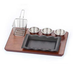 Altınbaşak MDF Fajita Presentation Set Teflon Cast Iron Wavy 35x26 cm - Altınbaşak