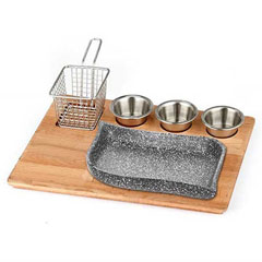 Altınbaşak Natural Massive Fajita Presentation Set Granite Cast Iron Bodrum 35x26 cm - Altınbaşak
