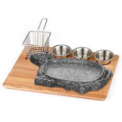 Altınbaşak Natural Massive Fajita Presentation Set Granite Cast Iron Buffalo 35x26 cm - Altınbaşak