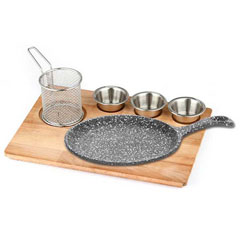 Altınbaşak Natural Massive Fajita Presentation Set Granite Cast Iron Handle 35x26 cm - Altınbaşak