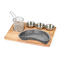 Altınbaşak Natural Massive Fajita Presentation Set Granite Cast Iron Kidney Pan 35x26 cm - Altınbaşak