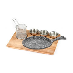 Altınbaşak Natural Massive Fajita Presentation Set Granite Cast Iron Large Handle, 35x26 cm - Altınbaşak