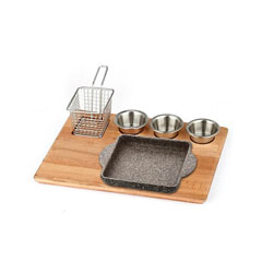 Altınbaşak Natural Massive Fajita Presentation Set Granite Cast Iron Square Handle, 35x26 cm - Altınbaşak