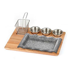 Altınbaşak Natural Massive Fajita Presentation Set Granite Cast Iron Wavy 35x26 cm - Altınbaşak