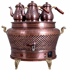 Anka Otantik Ovak Samovar, 3 Teapots, 34 Liter, Copper - Anka
