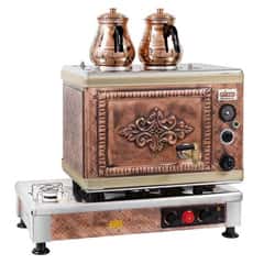 Ats Silver Antique Copper Tea Boiler, 2 Teapots, Electric+Gas - Öztiryakiler