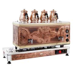 Ats Silver Antique Copper Tea Boiler, 4 Teapots, Electric+Gas - Öztiryakiler