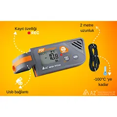 AZ 88164 Wired Temperature Recording Device, For Cold Measurements -100C - 3