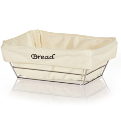 Biradlı Dikdörtgen Ekmek Sepeti, Beyaz Bezli, 22x16x7,5 cm - Biradlı