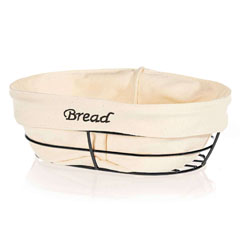 Biradlı Oval Bread Basket, White Cloth, 26x17x6.5 cm, Black - Biradlı