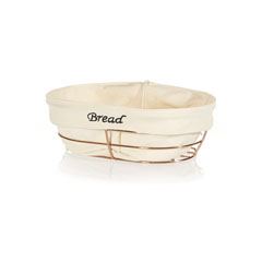 Biradlı Oval Ekmek Sepeti, Beyaz Bezli, 26x17x6,5 cm, Bakır - Biradlı