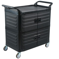 Biradlı Plastik Monoblok Servis Arabası, Kapaklı, Siyah, 53x106x100 cm - 1
