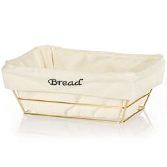 Biradlı Rectangular Bread Basket, White Cloth, 22x16x7.5 cm, Gold - Biradlı