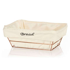 Biradlı Rectangular Bread Basket, White Lined, 22x16x7.5 cm, Copper - Biradlı