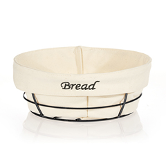Biradlı Round Bread Basket, White Cloth, 23x23x8.5 cm, Black - Biradlı