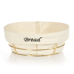 Biradlı Round Bread Basket, White Cloth, 23x23x8.5 cm, Gold - Biradlı