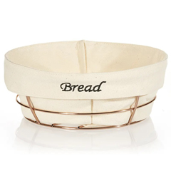 Biradlı Round Bread Basket, With White Cloth, 23x23x8.5 cm, Copper - Biradlı