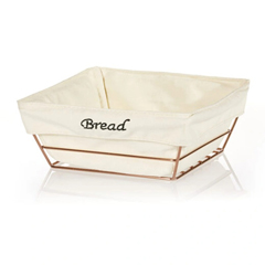 Biradlı Square Bread Basket, White Lined, 22x22x9 cm, Copper - Biradlı