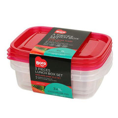 Bora Plastic Storage Container, Rectangular, Set of 3, 1 L, BO535 - Bora Plastik