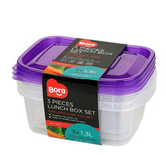 Bora Plastik Saklama Kabı, Dikdörtgen, 3'lü Set, 1,3 Lt, BO536 - Bora Plastik