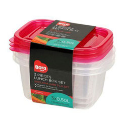 Bora Plastik Saklama Kabı, Dikdörtgen 3'lü Set, 500 ml, BO534 - Bora Plastik