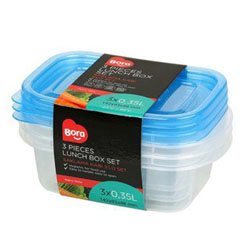 Bora Plastik Saklama Kabı, Dikdörtgen 3'lü Set, 350 ml, BO533 - Bora Plastik
