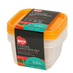 Bora Plastik Saklama Kabı, Kare, 3'lü Set, 500 ml, BO546 - Bora Plastik