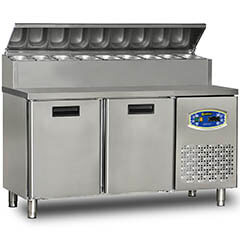 Dampak Refrigerated Double Door Pizza Preparation Refrigerator, High Model, 150x70x133 cm - Dampak
