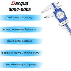 Dasqua 3004-0005 Dijital Göstergeli IP67 Saatli Kumpas, 0-150 mm - 3