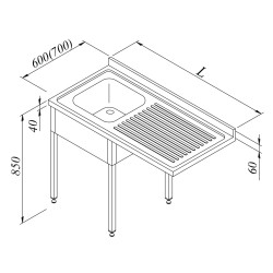 Dishwasher Table with Sink 1G/1D Right Disassembled 140x60 cm - Öztiryakiler