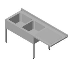 Dishwasher Top Sink Table 2G 1D Right 190x70 cm - Öztiryakiler