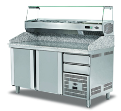 Empero Preparation Refrigerator with Salad Bar, Granite Tabletop, 2 Doors - Empero