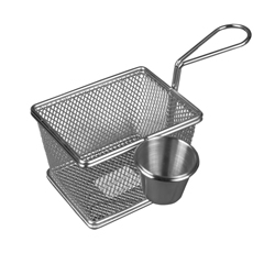 French Fries Presentation Basket, Square, with Sauce Holder, 10x12x8 cm - MUTBEX