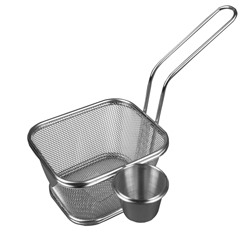 French Fry Presentation Basket, Square, Long Handle, 11x13x7.5 cm - MUTBEX