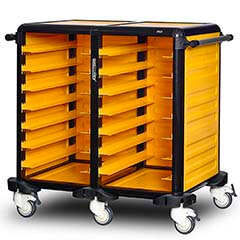 Gastrolley Double Tray Transport Trolley, 14 Shelves, 2 Sides Closed, Back Closed - Gastrolley
