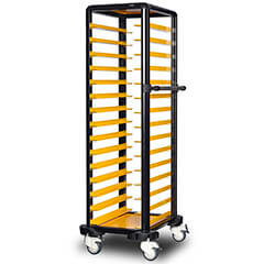 Gastrolley Single Tray Transport Trolley, 15 Shelves, Open Sides - Gastrolley