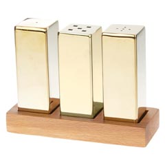 Groovy Everest 3-Piece Salt and Pepper Set, Large, Square, Gold - Groovy