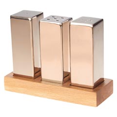 Groovy Everest 3-piece Salt and Pepper Shaker Set, Large, Square, Copper - Groovy