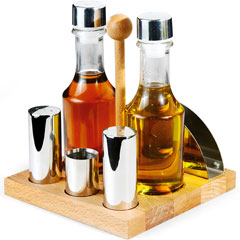 Groovy GRV-19, Set of 6 Salt and Oil Dispensers, with Wooden Stand - Groovy
