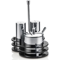 Groovy GRV-27 3-piece Salt Shaker Spice Set, Plexiglass Stand, Glossy - Groovy